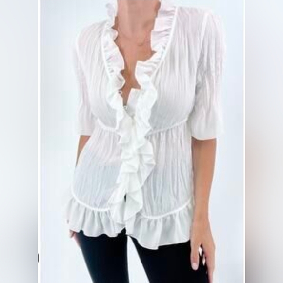 NY Collection Tops - NY Collection White Ruffle Blouse Size M